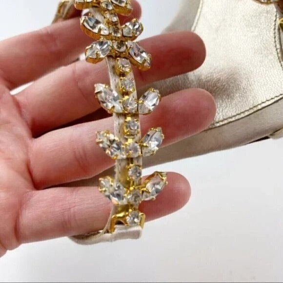 L'Autre Chose Cream Rhinestone Embellished Heel Evening Sandals Size 8 - Picture 12 of 15